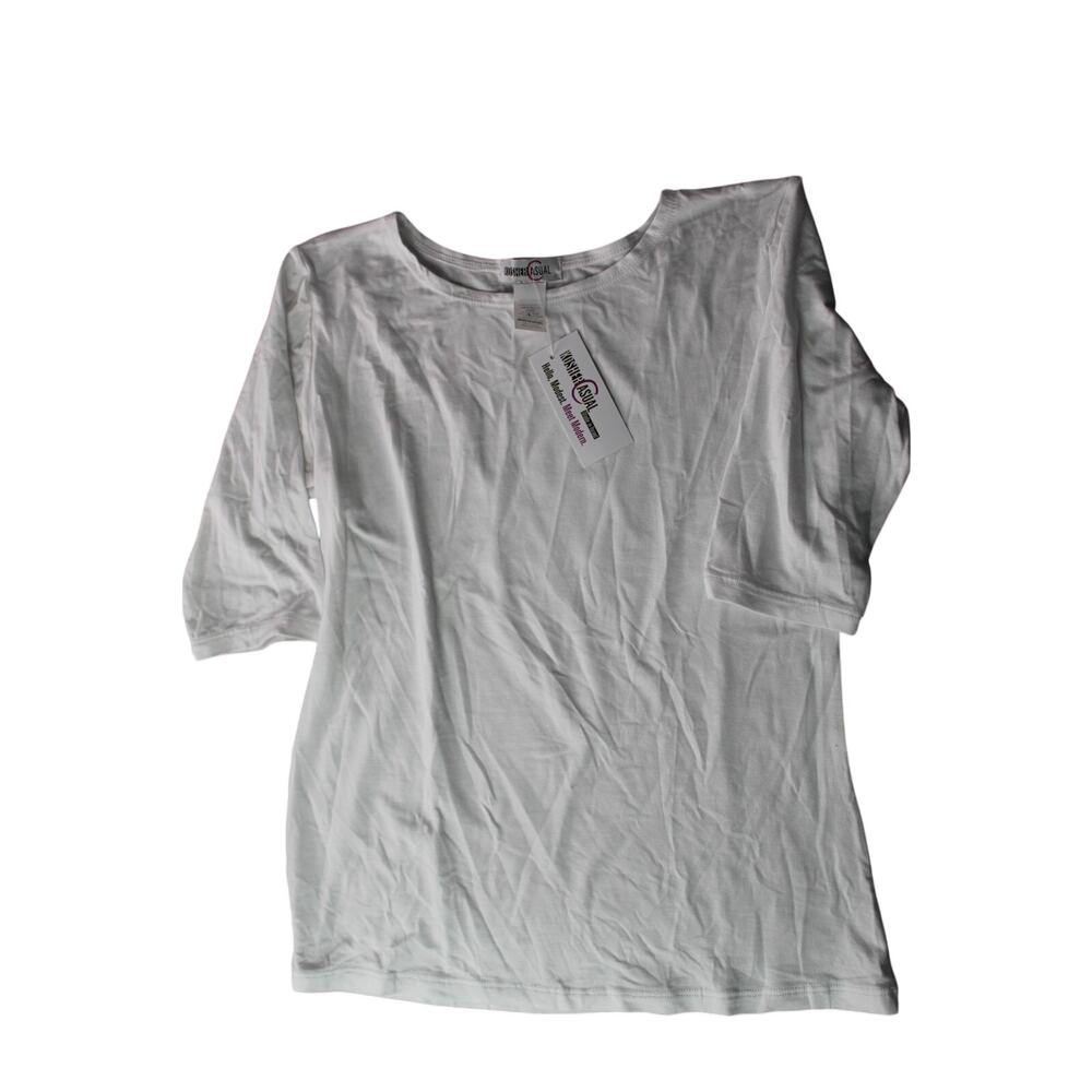 Kosher Casual Modesty Layering Top White Super Soft Elbow Sleeve Large